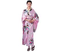 Kimono Donna Giapponese in Satin 3 Pezzi con Caftano Lungo,Obi e Supporto Posteriore Vestaglia Sposa Estiva Costume Carnevale Geisha Accappatoio Hawaiana Yukata Camera Elegante Copricostume Mare,Rosa