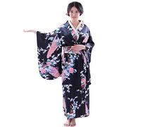 Kimono Donna Giapponese in Satin 3 Pezzi con Caftano Lungo,Obi e Supporto Posteriore Vestaglia Sposa Estiva Costume Carnevale Geisha Accappatoio Hawaiana Yukata Camera Elegante Copricostume Mare