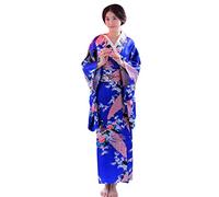 Kimono Donna Giapponese in Satin 3 Pezzi con Caftano Lungo,Obi e Supporto Posteriore Vestaglia Sposa Estiva Costume Carnevale Geisha Accappatoio Hawaiana Yukata Camera Elegante Copricostume Mare,Navy
