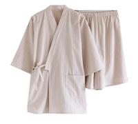Kimono Estivo Sottile Stile Giapponese Pigiama in Garza di Cotone - Camicia da Notte Traspirante Confortevole per Casa, Beige XL