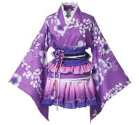 Kimono giapponese Anime Cosplay Costume Halloween Fancy Dress Cherry Blossom Pattern Robe con gonna volant per ragazze e donne, Viola, XX-Large