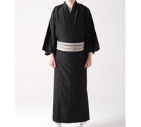 Kimono giapponese da uomo tradizionale TSUMUGI Awase in poliestere nero dal G...