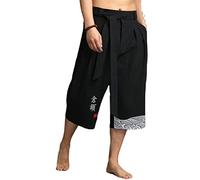 Kimono giapponese Pantaloni Tradizionali Uomini Abbigliamento Asiatico Pantaloni Da Bagno Casual Allentato Maschio Stile Giappone Pantaloni Ritagliati Nero L Peso 55-65KG