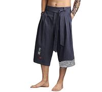Kimono giapponese Pantaloni Tradizionali Uomini Abbigliamento Asiatico Pantaloni Da Bagno Casual Allentato Maschio Stile Giappone Pantaloni Ritagliati Blu L Peso 55-65KG