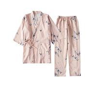 Kimono in stile giapponese, pigiama confortevole, traspirante, in garza di cotone, per camicia da notte, con gusto, vapore, comodo da indossare per la casa, taglia L per le donne (bambù rosa)