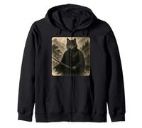 Kimono Katana Wolf Samurai Warrior Zen Sumi-E Vintage Felpa con Cappuccio