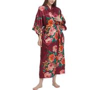 Kimono lungo da donna, vestaglia da damigella d'onore, per matrimoni, feste, pigiama, pigiama, biancheria da notte, #Rose Borgogna, One Size Plus Tall