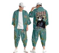 Kimono Set da uomo giapponese, accappatoio a maniche corte, cardigan, elastico in vita, pantaloni per il tempo libero, leggero, alla moda, per la spiaggia, Yukata, verde, L