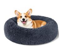 kimpets Cuccia calmante per cani di taglia piccola, media e grande, rotonda, lavabile, in finta pelliccia, antiscivolo, a forma di ciambella, per l'ansia (71 cm, grigio scuro)