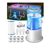 KimPump Pompa filtrante per piscina luminosa da 1000 GPH per piscine fuori terra | Luce LED blu integrata, alloggiamento trasparente per monitoraggio della circolazione e filtrazione dell'acqua in