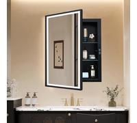 KIMREAL Armadietto per medicine illuminato a LED con specchio, specchio da incasso o da parete con contenitore, anti-appannamento, dimmerabile in 3 colori, ripiani regolabili, 55,9 x 76,2 cm