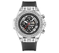 KIMSDUN Elegante orologio sportivo con scheletro di cristallo, 3 quadranti, cronometro, impermeabile, analogico al quarzo, datario, calendario, cassa trasparente, cinturino in silicone per donne,