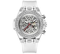 KIMSDUN Elegante orologio sportivo con scheletro di cristallo, 3 quadranti, cronometro, impermeabile, analogico, al quarzo, con data, calendario, orologio da polso, cassa trasparente, cinturino in