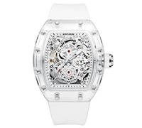 KIMSDUN - Elegante orologio sportivo con scheletro, impermeabile, automatico, automatico, cassa tonneau, orologio casual, cinturino in silicone per uomo, regalo unisex, Bianco-bianco., Orologio