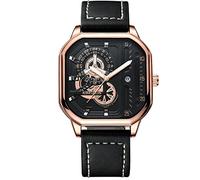 KIMSDUN -Elegante orologio sportivo, impermeabile, analogico al quarzo data calendario orologio da polso, orologio casual, cinturino in vera pelle per studenti, uomini, regalo, Oro-Nero-Nero, Orologio casual,
