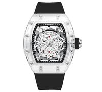 KIMSDUN - Orologi da polso sportivi scheletrati eleganti, impermeabili, analogici al quarzo con data e calendario, cassa tonneau trasparente, orologio casual, cinturino in silicone per uomo e donna