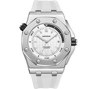 KIMSDUN Orologio sportivo alla moda, con data, impermeabile, meccanico automatico, orologio casual, fondo trasparente, cinturino in silicone per uomini, studenti, unisex, Argento-Bianco-Bianco