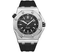 KIMSDUN Orologio sportivo alla moda, con data, impermeabile, meccanico automatico, orologio casual, fondo trasparente, cinturino in silicone per uomini, studenti, unisex, Argento-Nero-Nero
