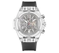 KIMSDUN Orologio sportivo alla moda con scheletro, 3 giorni, impermeabile, al quarzo, con data, calendario, cassa trasparente, cinturino in silicone, unisex, Trasparente-Bianco-Nero, Orologio
