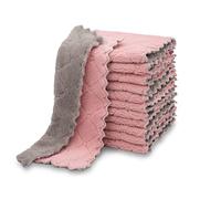 kimteny Confezione da 12 strofinacci da cucina, di alta qualità, super assorbenti, in velluto di corallo, antiaderenti, lavabili con olio, ad asciugatura rapida (rosa-grigio)