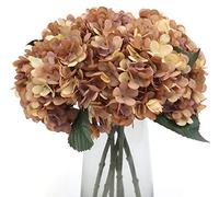 Kimura's Cabin 6 ortensie artificiali vintage in seta artificiale con steli, bouquet di ortensie finte, per decorazione autunnale, casa, matrimonio, tavolo, centro (giallo autunnale