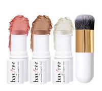 KIMUSE Face Stick Set, 3 Pezzi Fard, Illuminante e Contouring Con Pennello | Per un Trucco Rapido a Casa o in Viaggio: Lunga Tenuta, Sfumatura Facile, Tonalità Adatte a Ogni Carnagione
