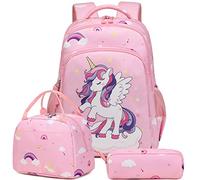 Kimwadalh Zainetti per Bambina Zaino Scolastico Elementari Zaino Unicorno Ragazza Girls Backpack Set per la Scuola,Zaino Colorato Scuola + Borsa da Pranzo + Astuccio
