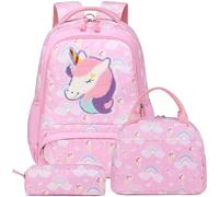 Kimwadalh Zaini Unicorno per Bambina Zaino Scuola Elementare Ragazza 3 in 1 Set da Zainetto Scuola Ragazza Borse Scuola Bambina