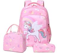 Kimwadalh Zaino Scuola Unicorno Bambina Zainetti per Bambini Borsa 3 in 1 Set di Zaino Elementare Bambine Zainetto Unicornos Ragazza con Borsa Pranzo, Astuccio