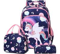 Kimwadalh Zaino Unicorno Bambina Zainetti per Bambini Borsa Scuola 3 in 1 Set di Zaino Elementare Bambine Zainetto Unicornos Ragazza con Borsa Pranzo, Astuccio