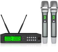 Kimyah Sistema microfonico wireless, microfoni wireless UHF doppi in metallo del palmare, gamma 328ft, perfetto per chiesa, conferenza