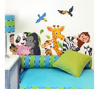kina - Adesivo Murale Bambini Decorazione Parete Cameretta R00150 - Eco-Tessuto, Ecologico Anallergico, Riposizionabile, Effetto Carezza, Asilo Nido - Grafica Savana Zoo Giungla 40x30 cm
