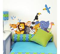 kina - Adesivo Murale Bambini Decorazione Parete Cameretta R00151 - Materiale Eco-Tessuto, Ecologico Anallergico, Riposizionabile, Effetto Carezza, Asilo Nido - Grafica Animali e Misura 120x30 cm
