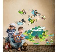 kina - Adesivo Murale Bambini Decorazione Parete Cameretta R00160 - Materiale Eco-Tessuto, Ecologico Anallergico, Riposizionabile, Effetto Carezza, Asilo Nido - Grafica Peter Pan e Misura 120x40 cm