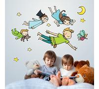 kina - Adesivo Murale Bambini Decorazione Parete Cameretta R00162 - Materiale Eco-Tessuto, Ecologico Anallergico, Riposizionabile, Effetto Carezza, Asilo Nido - Grafica Peter Pan e Misura 120x30 cm