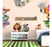 kina - Adesivo Murale Bambini Decorazione Parete Cameretta R00256 - Materiale Eco-Tessuto, Ecologico Anallergico, Riposizionabile, Effetto Carezza, Asilo Nido - Grafica Giungla e Misura 120x30 cm