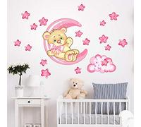 kina - Adesivo Murale Bambini Decorazione Parete Cameretta R00317 - Eco-Tessuto, Ecologico Anallergico, Riposizionabile, Effetto Carezza, Asilo Nido - Grafica Orsetto sulla Luna 40x30 cm