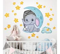 kina - Adesivo Murale Bambini Decorazione Parete Cameretta R00322 - Materiale Eco-Tessuto, Ecologico Anallergico, Riposizionabile, Effetto Carezza, Asilo Nido - Grafica Elefantino e Misura 80x30 cm