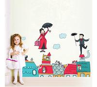 kina - Adesivo Murale Bambini Decorazione Parete Cameretta R00372 - Materiale Eco-Tessuto, Ecologico Anallergico, Riposizionabile, Effetto Carezza, Asilo Nido - Grafica Mary Poppins e Misura 100x40 cm