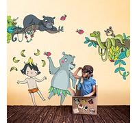 kina - Adesivo Murale Bambini Decorazione Parete Cameretta R00411 - Eco-Tessuto, Ecologico Anallergico, Riposizionabile, Effetto Carezza, Asilo Nido - Grafica Libro della Giungla 120x40 cm