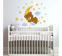 kina - Adesivo Murale Bambini Decorazione Parete Cameretta R00447 - Materiale Eco-Tessuto, Ecologico Anallergico, Riposizionabile, Effetto Carezza, Asilo Nido - Grafica Orsetto e Misura 80x30 cm