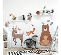 kina - Adesivo Murale Bambini Decorazione Parete Cameretta R00530 - Materiale Eco-Tessuto, Ecologico Anallergico, Riposizionabile, Effetto Carezza, Asilo Nido - Grafica Bosco e Misura 100x30 cm