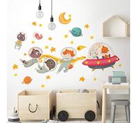 kina - Adesivo Murale Bambini Decorazione Parete Cameretta R00531 - Eco-Tessuto, Ecologico Anallergico, Riposizionabile, Effetto Carezza, Asilo Nido - Grafica Viaggio Spazio e Misura 100x30 cm