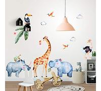 kina - Adesivo Murale Bambini Decorazione Parete Cameretta R00535 - Materiale Eco-Tessuto, Ecologico Anallergico, Riposizionabile, Effetto Carezza, Asilo Nido - Grafica Animali e Misura 120x30 cm