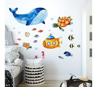 kina - Adesivo Murale Bambini Decorazione Parete Cameretta R00539 - Materiale Eco-Tessuto, Ecologico Anallergico, Riposizionabile, Effetto Carezza, Asilo Nido - Grafica Mare e Misura 120x30 cm