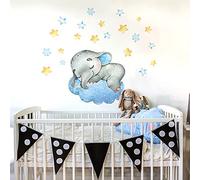 kina - Adesivo Murale Bambini Decorazione Parete Cameretta R00585 - Eco-Tessuto, Ecologico Anallergico, Riposizionabile, Effetto Carezza, Asilo Nido - Grafica Elefantino sulla Nuvola 42x30 cm