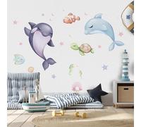 kina - Adesivo Murale Bambini Decorazione Parete Cameretta R00601 - Materiale Eco-Tessuto, Ecologico Anallergico, Riposizionabile, Effetto Carezza, Asilo Nido - Grafica Mare e Misura 100x30 cm