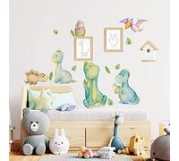 kina - Adesivo Murale Bambini Decorazione Parete Cameretta R00611 - Materiale Eco-Tessuto, Ecologico Anallergico, Riposizionabile, Effetto Carezza, Asilo Nido - Grafica Dinosauri e Misura 120x30 cm