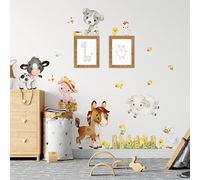 kina - Adesivo Murale Bambini Decorazione Parete Cameretta R00677 - Materiale Eco-Tessuto, Ecologico Anallergico, Riposizionabile, Effetto Carezza, Asilo Nido - Grafica Animali e Misura 120x40 cm