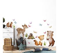 kina - Adesivo Murale Bambini Decorazione Parete Cameretta R00684 - Materiale Eco-Tessuto, Ecologico Anallergico, Riposizionabile, Effetto Carezza, Asilo Nido - Grafica Bosco e Misura 120x30 cm